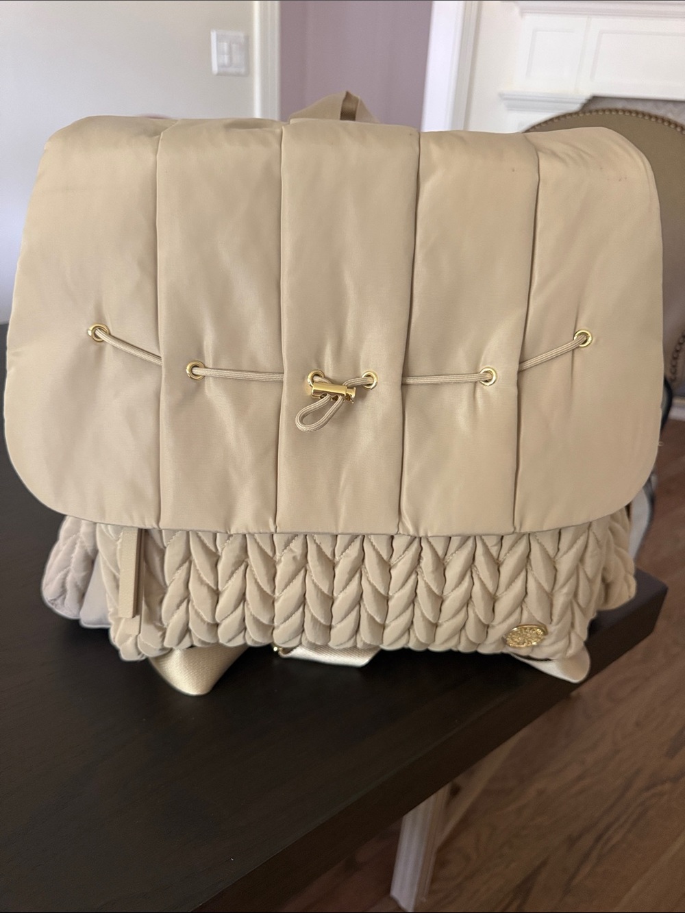 Quilted Diaper Backpack in Beige - Picture 10 of 14